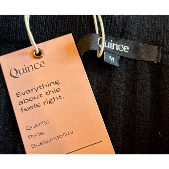 NWT QUINCE Black 100% Cashmere Midi Skirt Unlined Elastic Waist Wide Rib Knit M - Picture 7 of 8